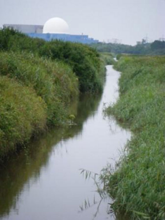 A drainage channel protecting the land on which Sizewell Nuclear Power Stations near the small fishing village of Sizewell in Suffolk IDB.